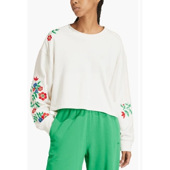 adidas Tops - Adidas‎ Floral Embroidered Sweatshirt Cropped Boho Streetwear Medium